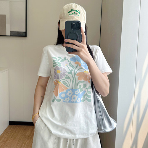 COCO大码女装美式复古时尚印花短袖T恤夏季新款胖mm上衣正肩圆领