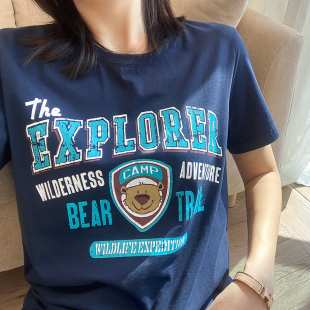 卡通小熊英文字母印花短袖 COCO大码 新品 夏装 胖妹妹宽松T恤 女装