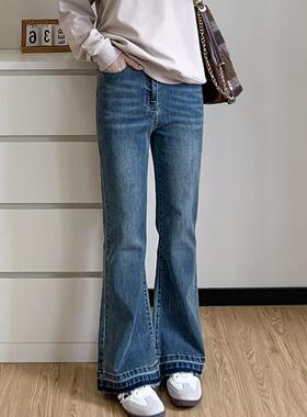 COCO大码女装2024秋新款大码女装胖mm显瘦拖地马蹄裤黑色高腰微喇