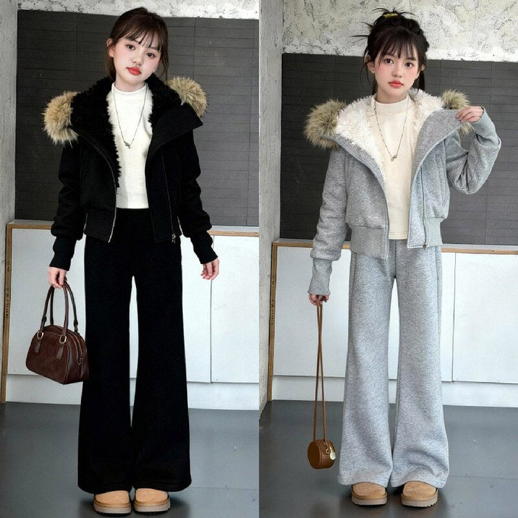 2025新款冬季保暖儿童外套男女童时尚毛领夹克休闲阔腿裤,童装/婴儿装/亲子装,家居服套装,淘宝优惠券,粉丝福利购,淘宝优惠卷