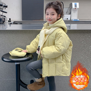 2025新款冬季保暖儿童羽绒服男女童加厚外套时尚百搭冬装黄色棉衣