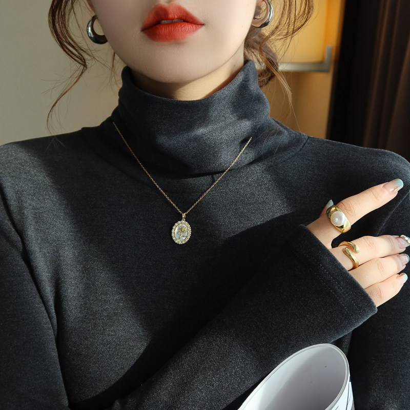 高领打底衫女秋冬季加绒加厚2026新款爆款高级感内搭德绒黑色上衣