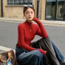气质上衣 冬修身 龙妹半高领羊绒红色毛衣针织打底衫 女内搭2025新款