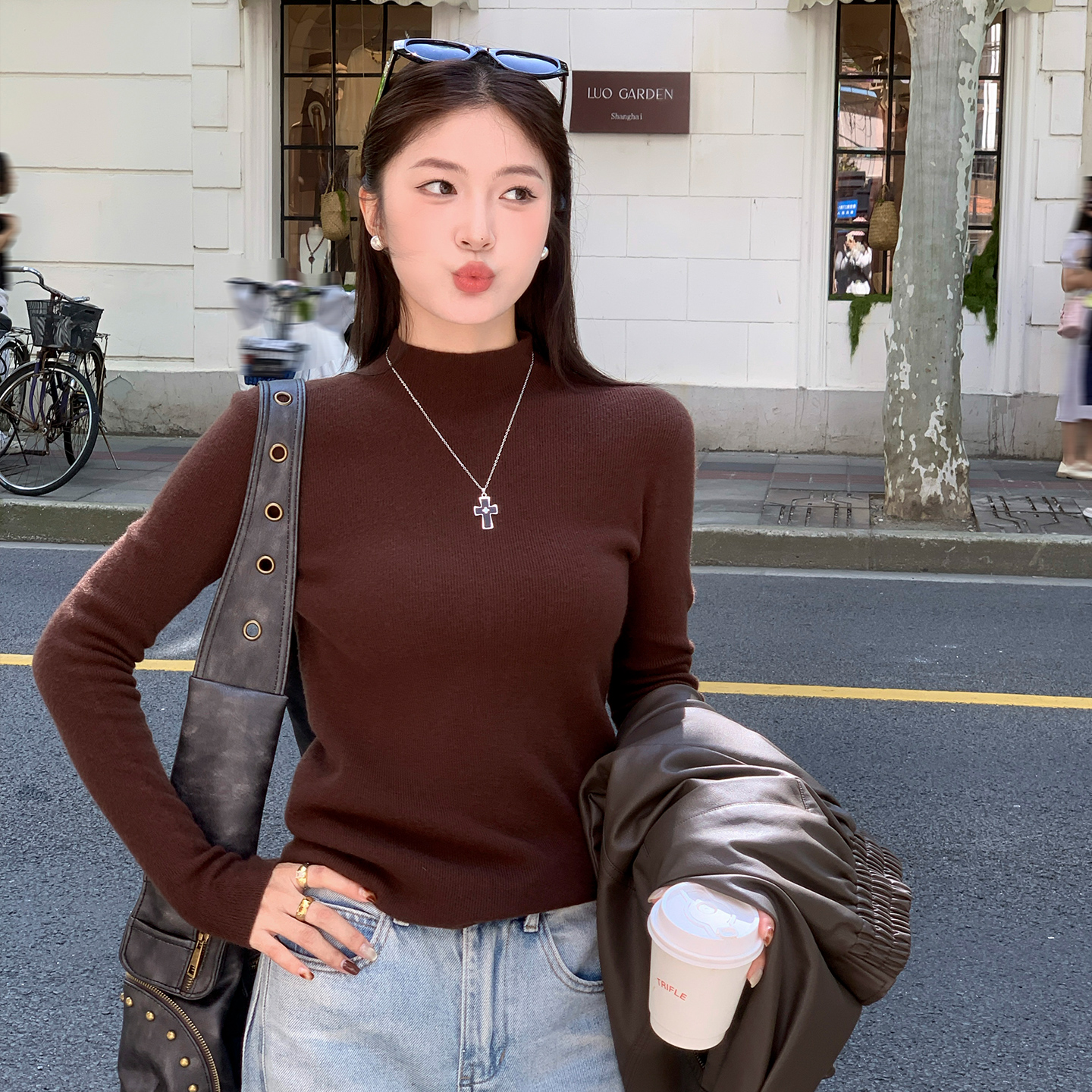 【时髦感半高领毛衣】修身百搭