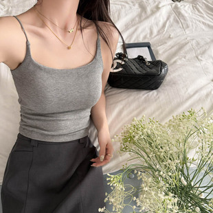龙妹灰色方领带胸垫吊带背心女内搭外穿2026春夏新款 绝美打底上衣