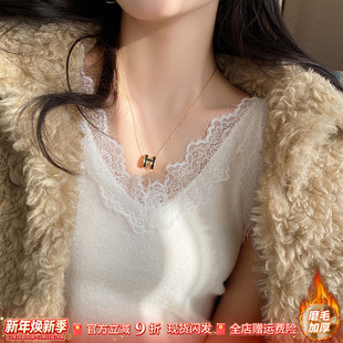 白色蕾丝吊带小背心女内搭2025秋冬季 设计感打底甜辣针织上衣 新款