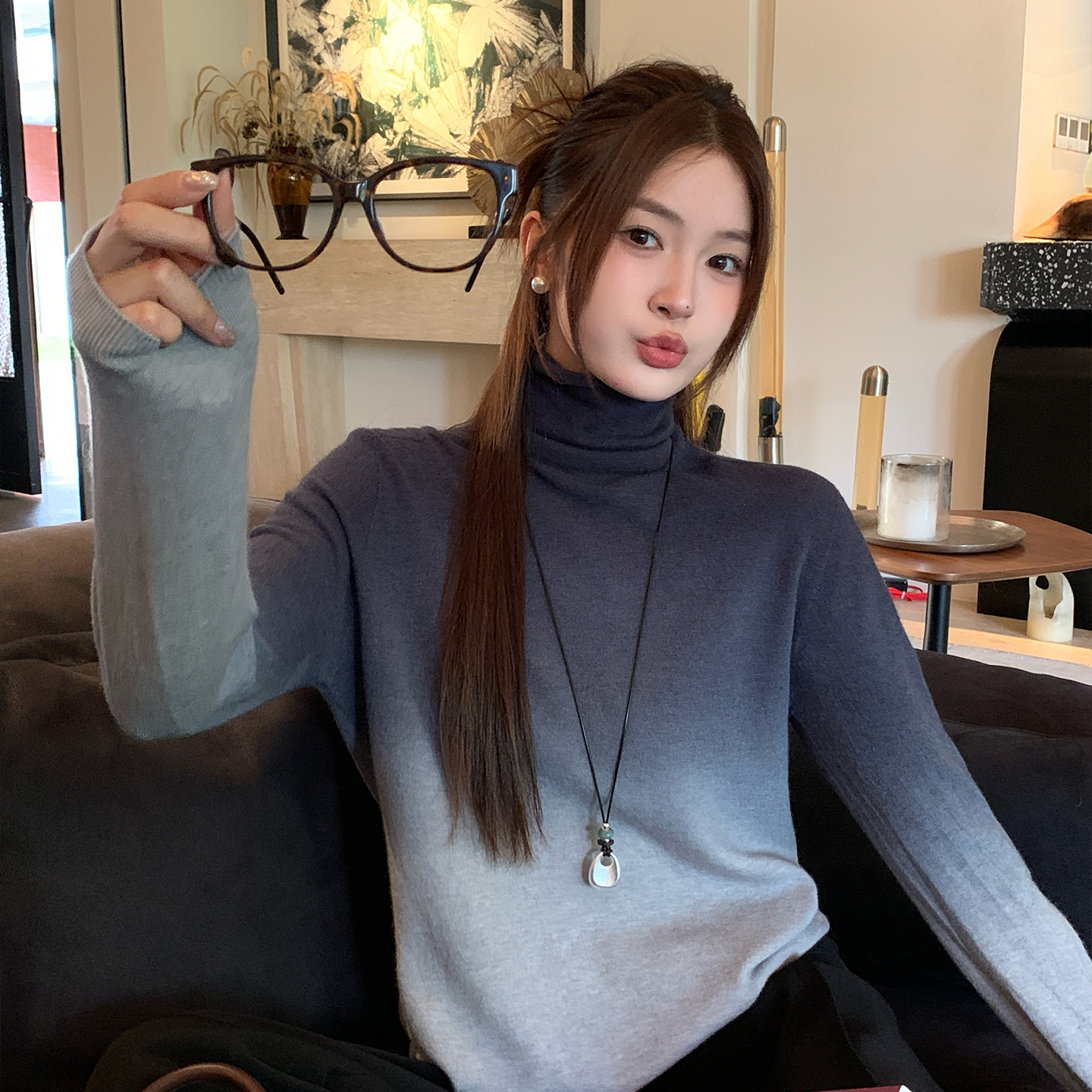 【绝美内搭】蓝色针织打底衫