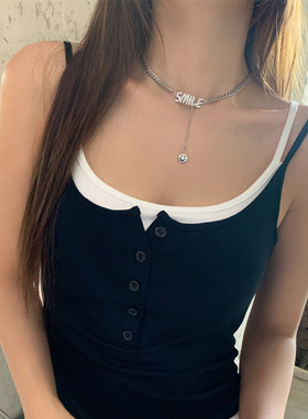 龙妹黑色带胸垫吊带背心女春夏外穿新款辣妹内搭无袖绝美上衣打底