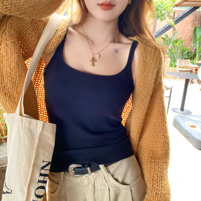 藏青色针织打底吊带背心女内搭2025夏季新款修身遮副乳蓝上衣外穿