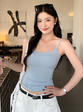 龙妹蓝色吊带带胸垫背心女夏外穿内搭2026新款韩系修身无袖小上衣
