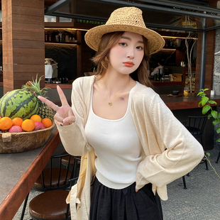 龙妹家杏色针织开衫外套女外穿2026早春新款韩系宽松防晒罩衫上衣