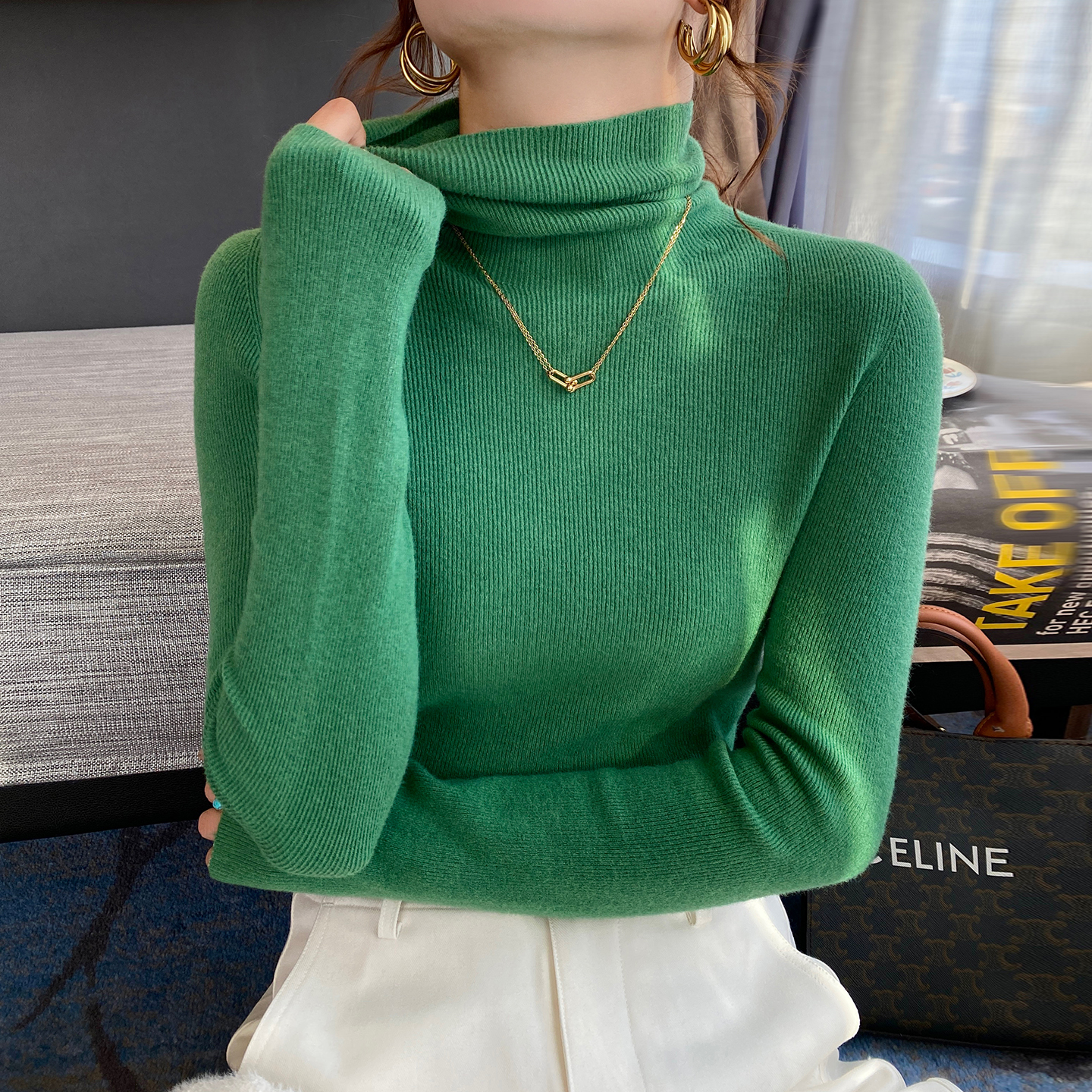 【气质堆堆领打底衫】无缝一体