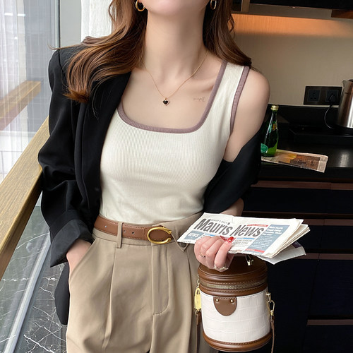【撞色方领小吊带】修身遮副乳