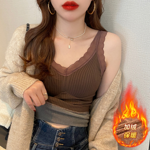 蕾丝加绒背心女冬保暖吊带新款2024爆款修身加厚一体绒内搭打底衫