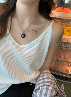 白色V领小吊带打底背心女内搭春夏新款大码胖mm遮肚宽松上衣外穿