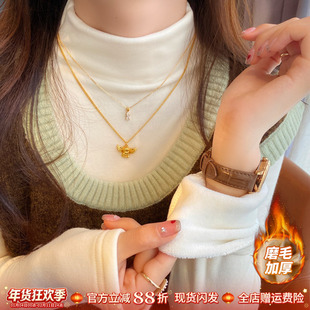 白色半高领加绒加厚长袖打底衫女内搭2025秋冬季新款修身磨毛上衣