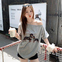 龙妹家灰色露肩短袖T恤女2025夏新款超好看独特漂亮绝美斜肩上衣