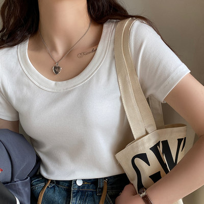 简约螺纹棉修身短袖T恤女装