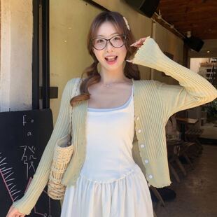 龙妹家黄色花边针织开衫外套女外穿2026新款早春气质薄款防晒上衣