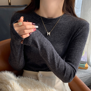 莫代尔修身 女内搭2025冬新款 上衣 打底衫 深灰色高级感磨毛加绒长袖