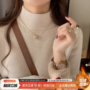 龙妹奶茶色半高领加绒加厚针织毛衣女内搭打底衫2026新款保暖上衣