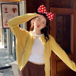 黄色针织开衫女装外搭2026春秋新款毛衣外套慵懒chic早秋长袖上衣