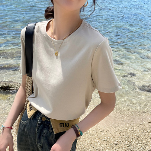 纯色短款T恤女圆领薄款