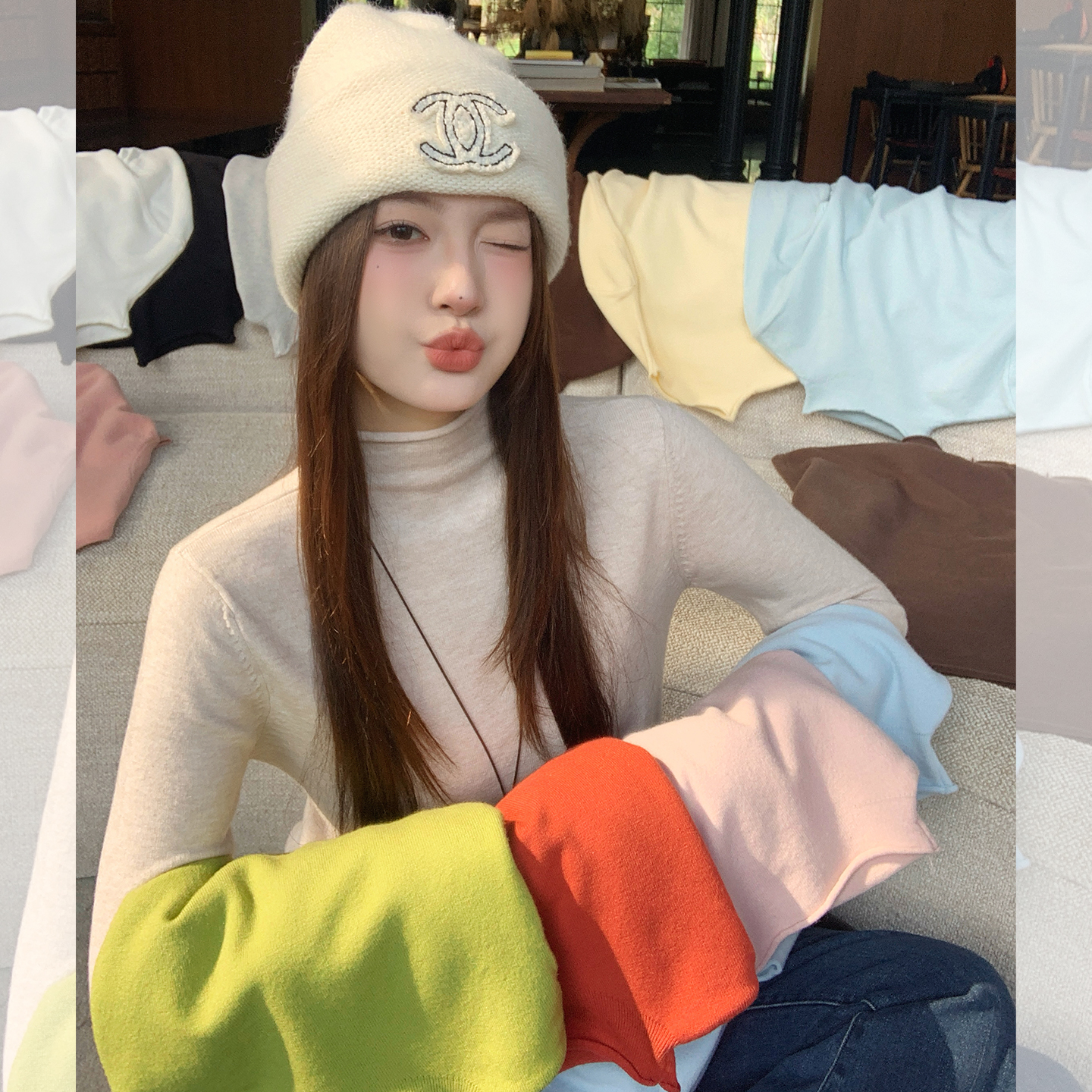 龙妹家杏色半高领针织打底衫毛衣女内搭2025新款爆款秋冬长袖上衣