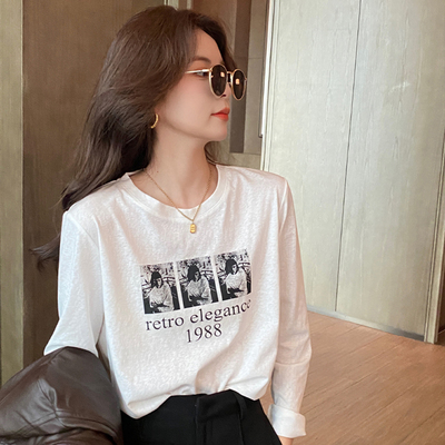 白色长袖t恤女竹节棉内搭打底衫