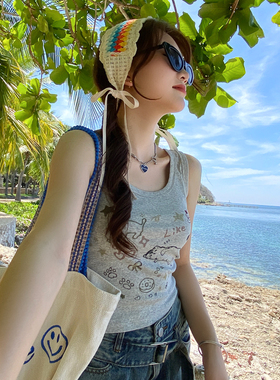 灰色美式小吊带女装内搭2026夏绝美背心工字无袖漂亮上衣外穿打底