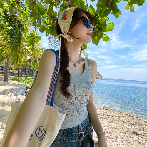 灰色美式小吊带女装内搭2026夏绝美背心工字无袖漂亮上衣外穿打底