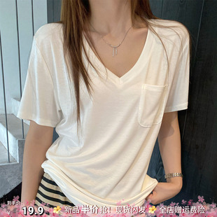 龙妹家V领宽松短袖T恤女2026春夏新款爆款高级感独特漂亮上衣外穿