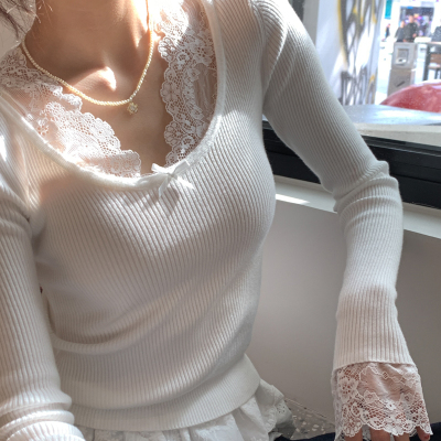蕾丝针织衫女修身打底