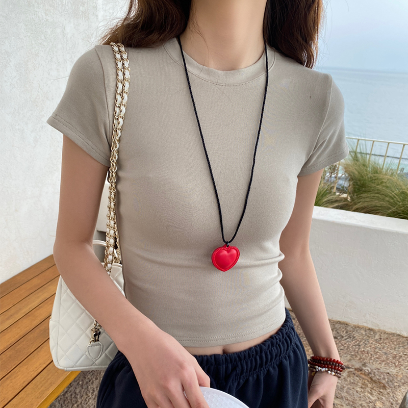 夏季纯色正肩短袖修身显瘦