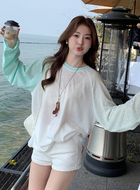 龙妹家圆领绿色长袖T恤女2026春夏新款薄款防晒罩衫独特漂亮上衣