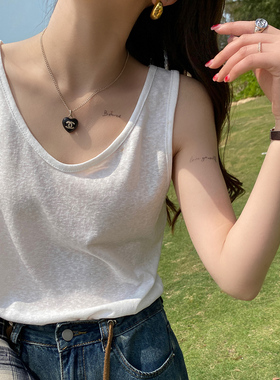 白色棉麻打底吊带背心女内搭2026春夏新款宽松慵懒上衣竹节棉外穿