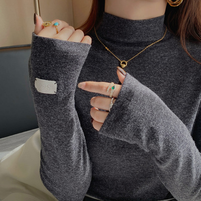 秋冬半高领磨毛打底衫女内搭上衣