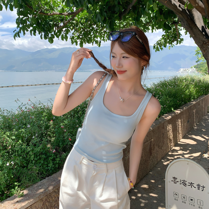 【蓝色美背背心】吊带带胸垫女