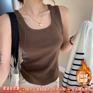 咖色针织加绒保暖吊带背心女内搭2025秋冬新款遮副乳打底外穿上衣
