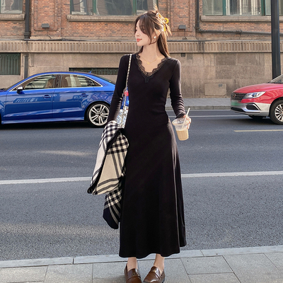 休闲百搭黑色蕾丝连衣裙