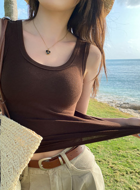 咖棕色美拉德吊带背心女内搭外穿2026春夏新款无袖高级打底小上衣