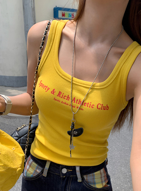 龙妹家黄色工字吊带背心女夏外穿新款辣妹打底内搭绝美无袖小上衣
