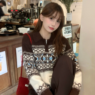 龙妹家费尔岛毛衣打底衫女内搭2025新款杏色外穿秋冬慵懒针织上衣