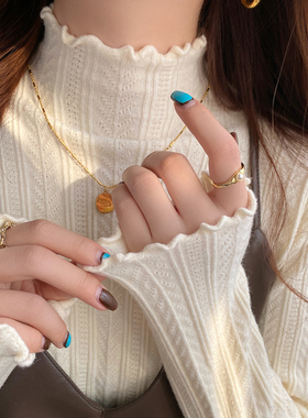 白色打底衫女秋冬季内搭2025新款半高领木耳边针织上衣高级感毛衣