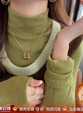 绿色半高领加绒加厚打底衫女装内搭2025秋冬季新款高级巨好看上衣