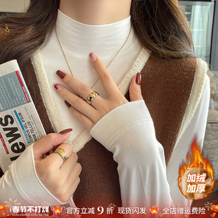 白色半高领加绒打底衫女内搭高级2026新款外穿中领莫代尔T恤上衣