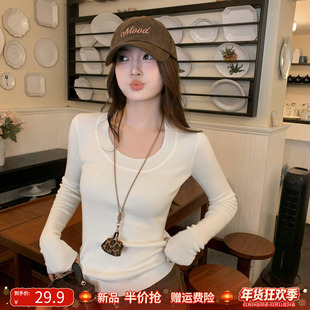 龙妹白色低领羊绒打底衫女内搭外穿毛衣春季新款好看针织修身上衣