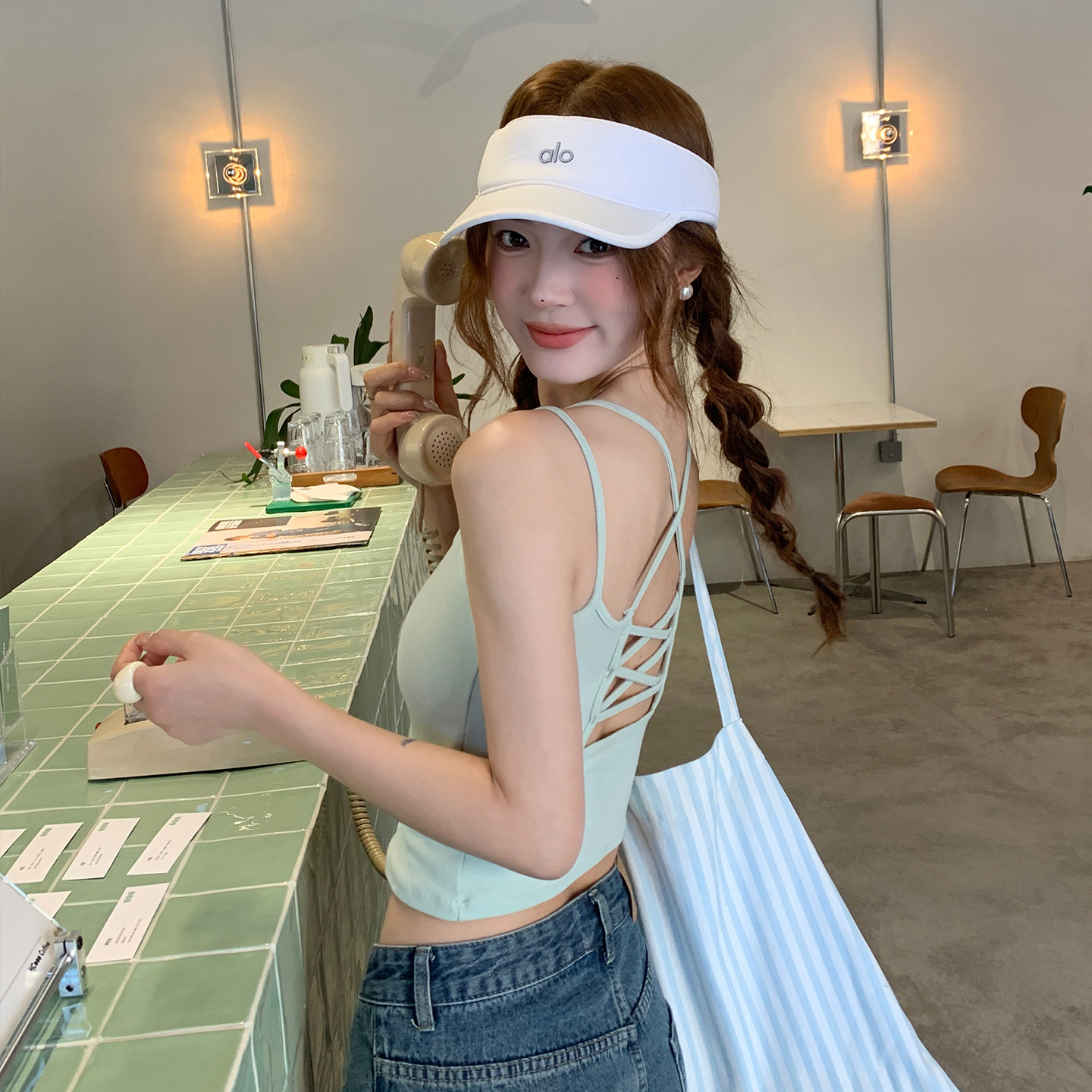 龙妹薄荷绿色美背吊带带胸垫背心女夏外穿内搭2026新款无袖小上衣