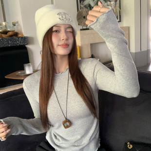 龙妹家灰色加绒打底衫女保暖内搭2026冬新款T恤爆款磨毛长袖上衣