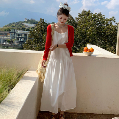 春夏季韩系温柔白色吊带连衣裙女